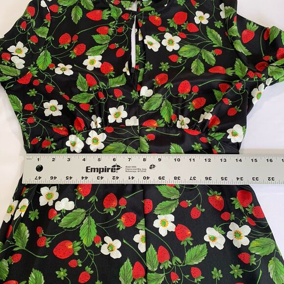 Zara Romper Jumpsuit Women M Black Strawberry Floral Long Sleeve Festival Party - Picture 8 of 11